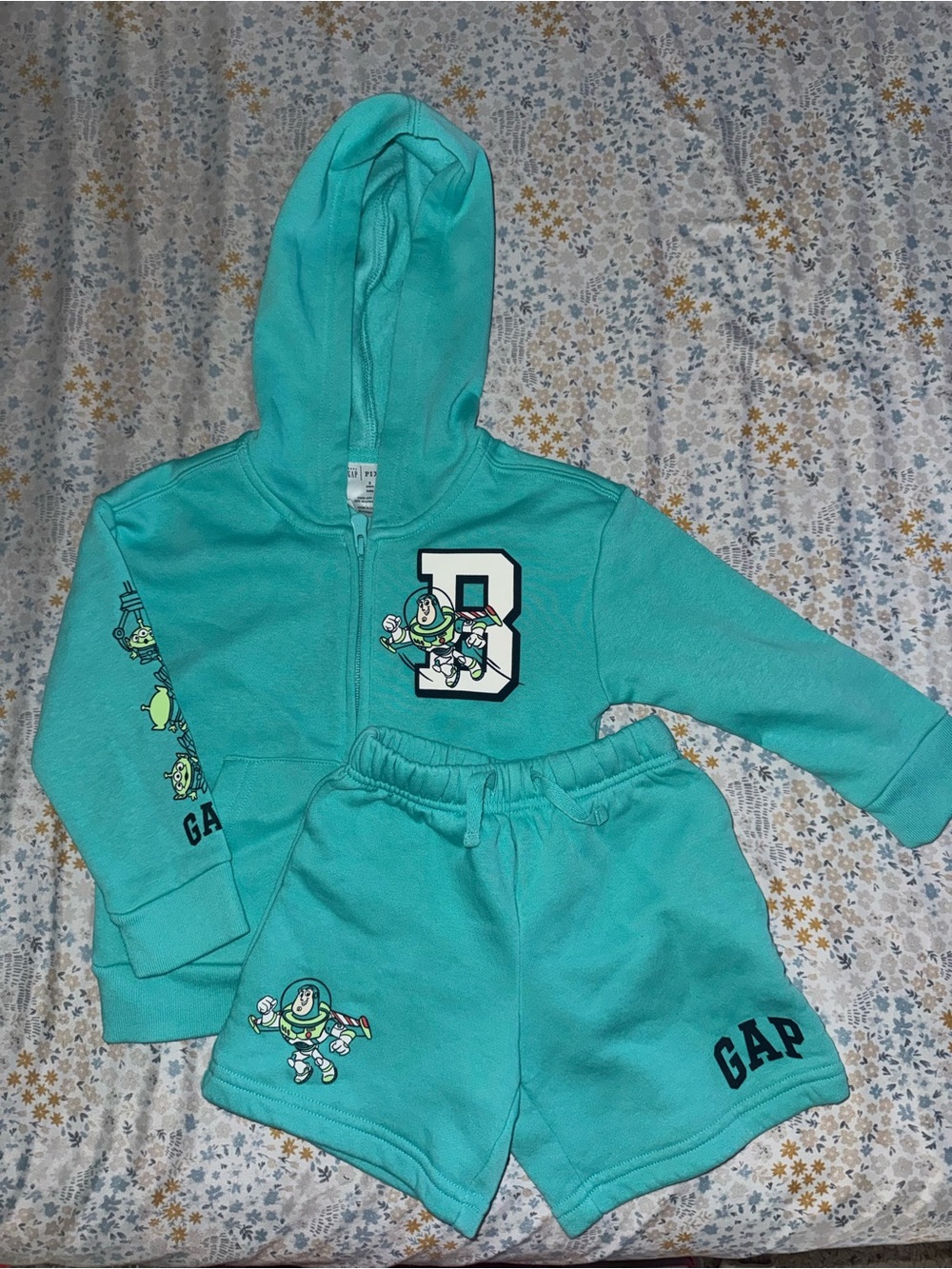 GAP Teal Kids Hoodie and Shorts Set with Buzz Lightyear Graphics